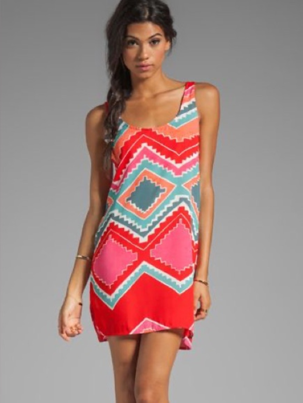 Revolve Eight Sixty Aztec Print Sleeveless Shift Dress in Red, Coral & Teal